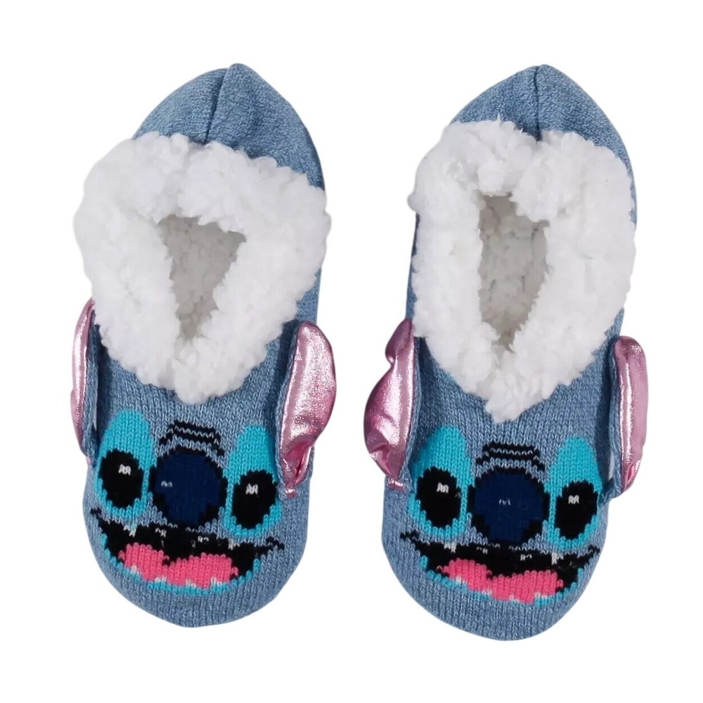 Disney Plush Stitch Slipper Socks Soft and Comfy 3D Ears Rubber Grip Bottoms New